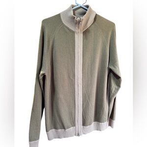 BANANA REPUBLIC Cashmere/Wool/Cotton Full Zip Mock neck Cardigan Taupe SZ XL